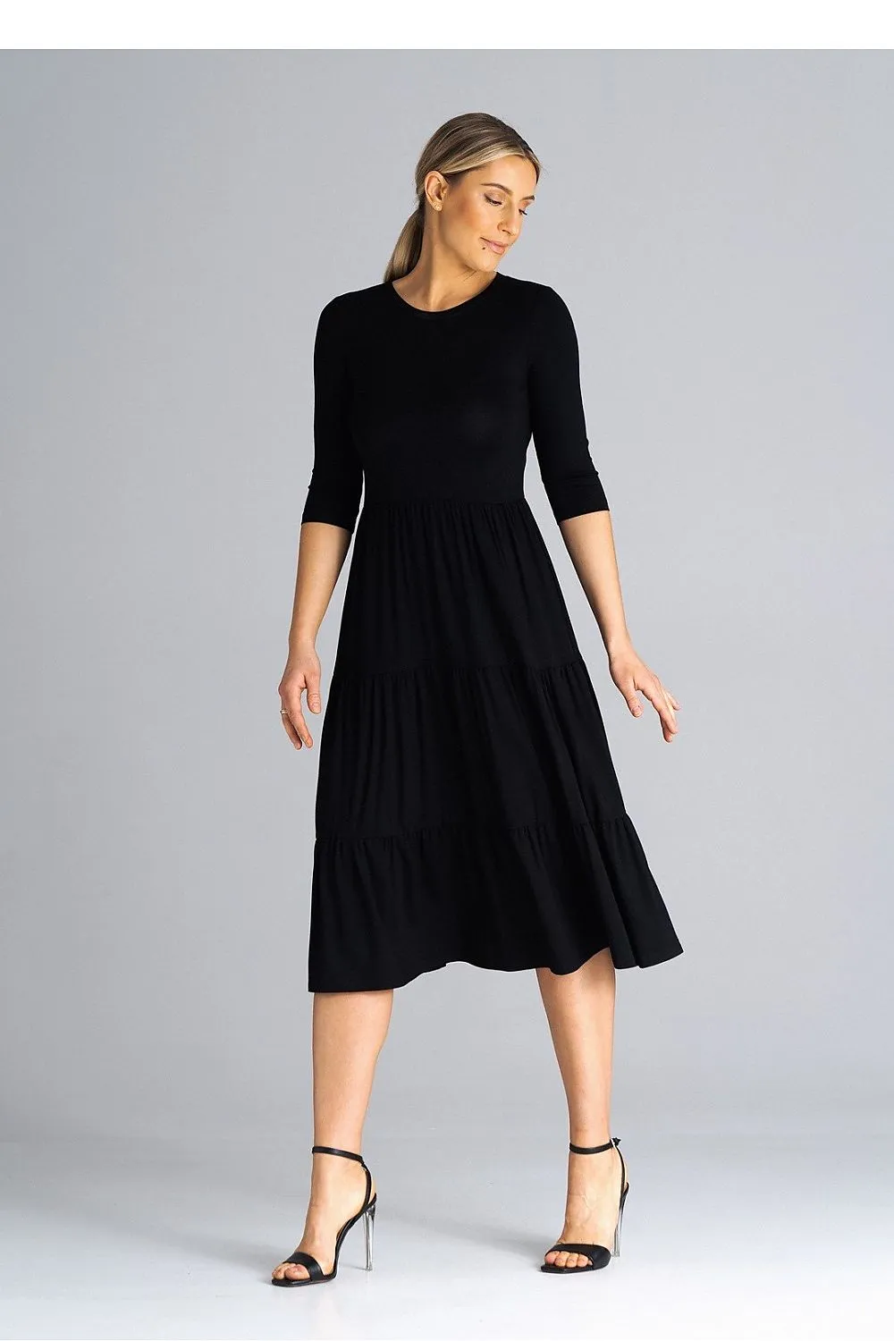 Women’s Day dress – Polyester Blend Casual Long Sleeve Tiered Midi Dress