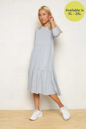 Women's heather grey plus size 3/4 sleeve tiered maternity & post natal midi Dress