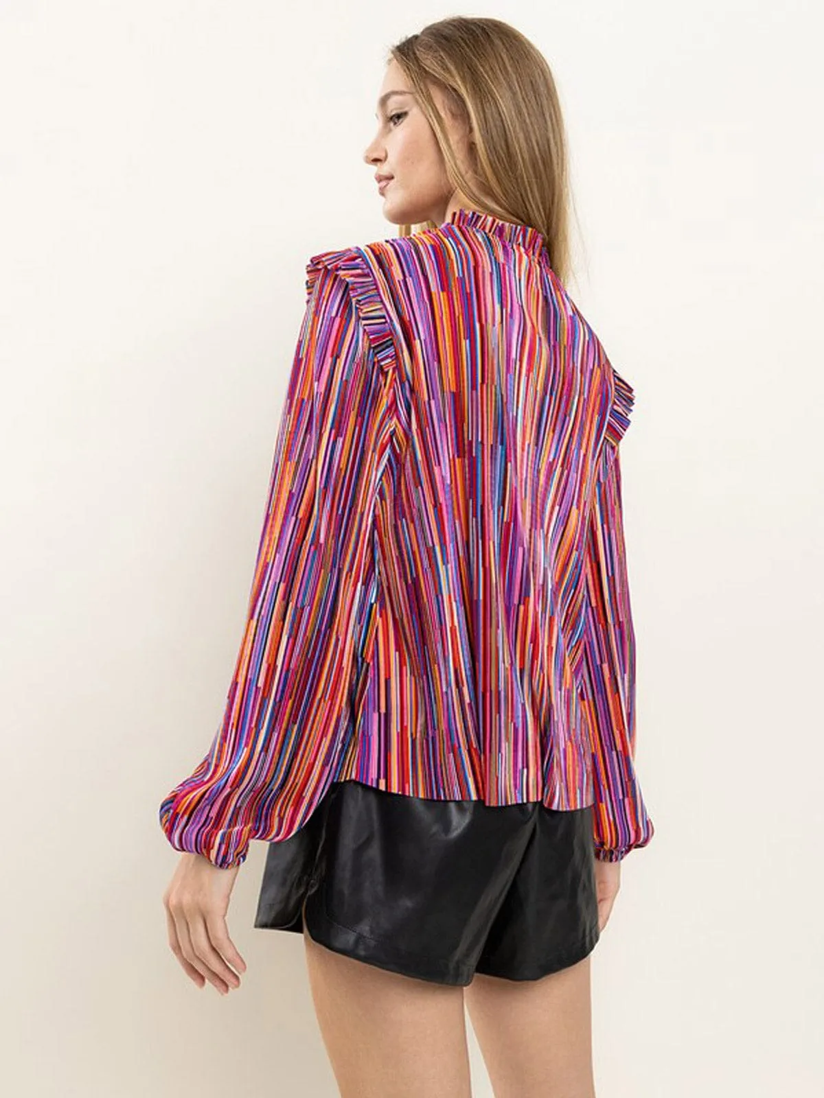WOMEN'S LONG SLEEVE MOCK NECK RUFFLE BLOUSE MULTI BLOUSE TOP