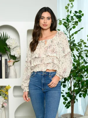 WOMEN'S LONG SLEEVE RUFFLE TIERED FLORAL TOP