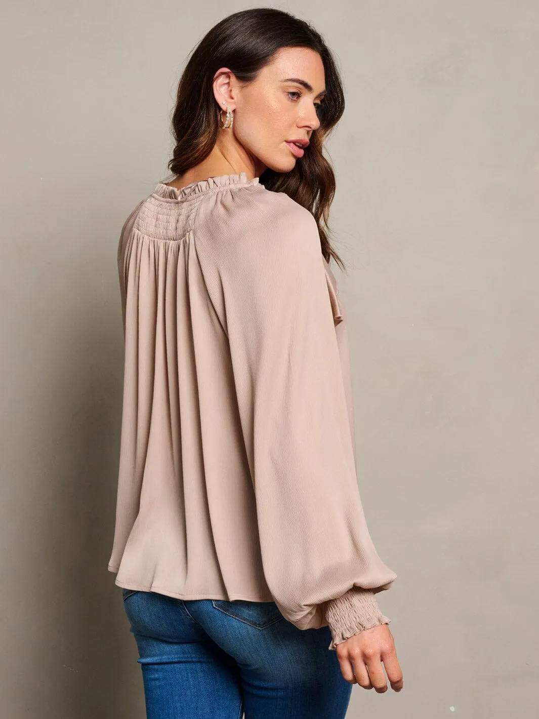 WOMEN'S LONG SLEEVE V-NECK RUFFLE BLOUSE TOP