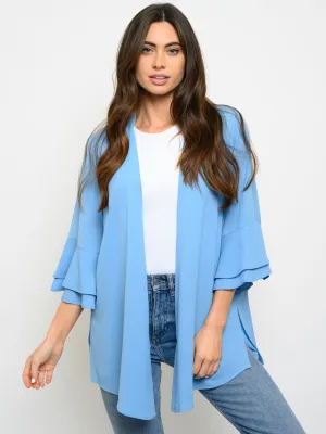 WOMEN'S RUFFLE 3/4 SLEEVE OPEN CARDIGAN
