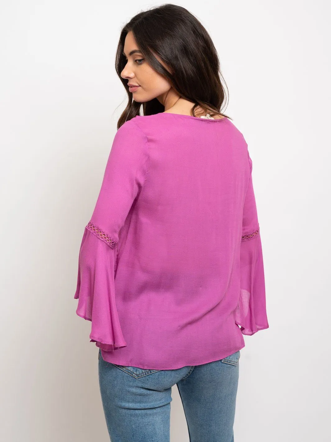 WOMEN'S RUFFLE BELL SLEEVE TOP