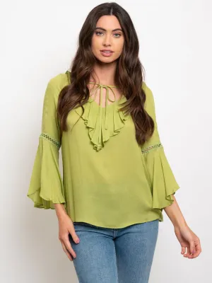 WOMEN'S RUFFLE BELL SLEEVE TOP