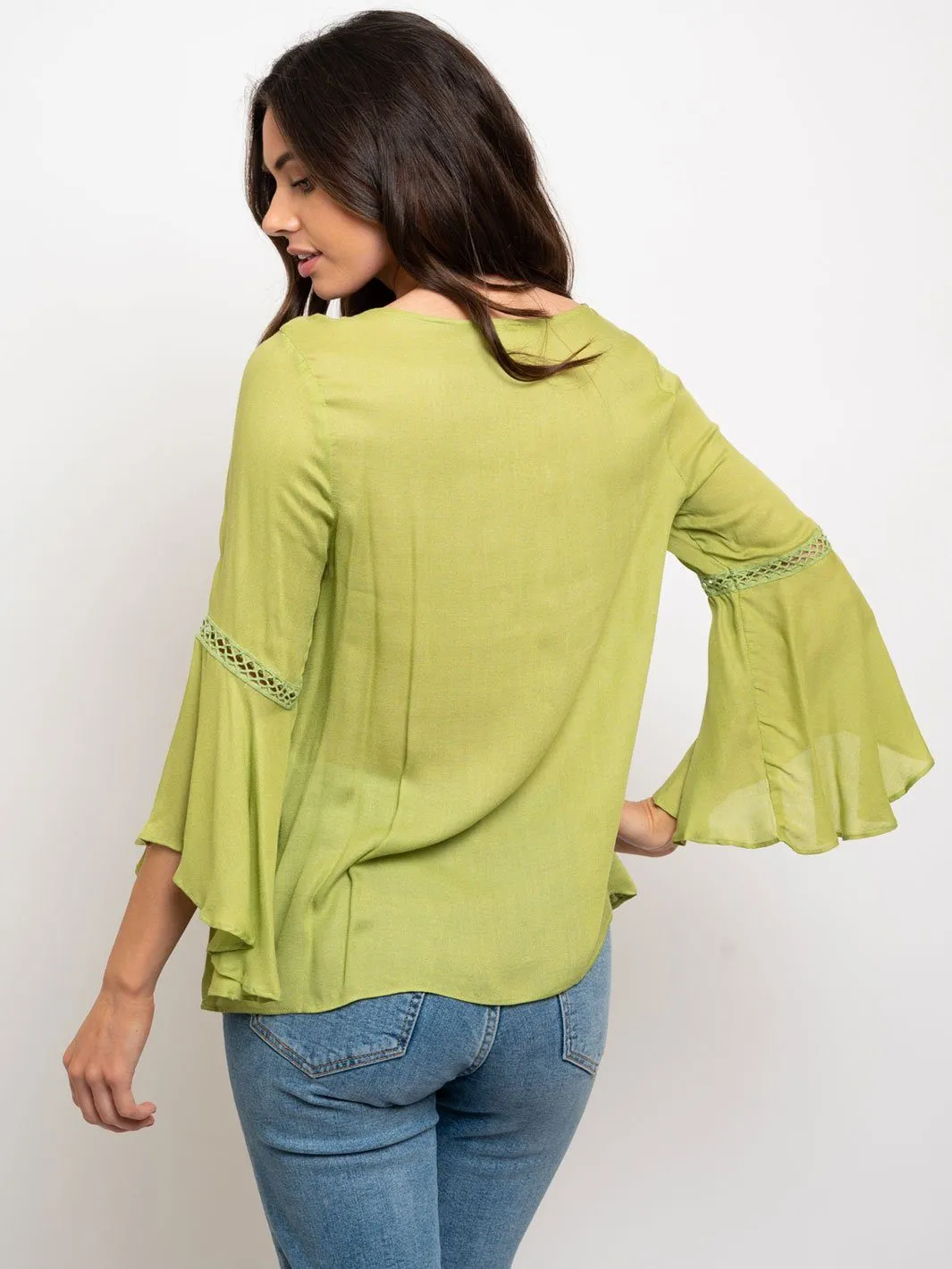 WOMEN'S RUFFLE BELL SLEEVE TOP