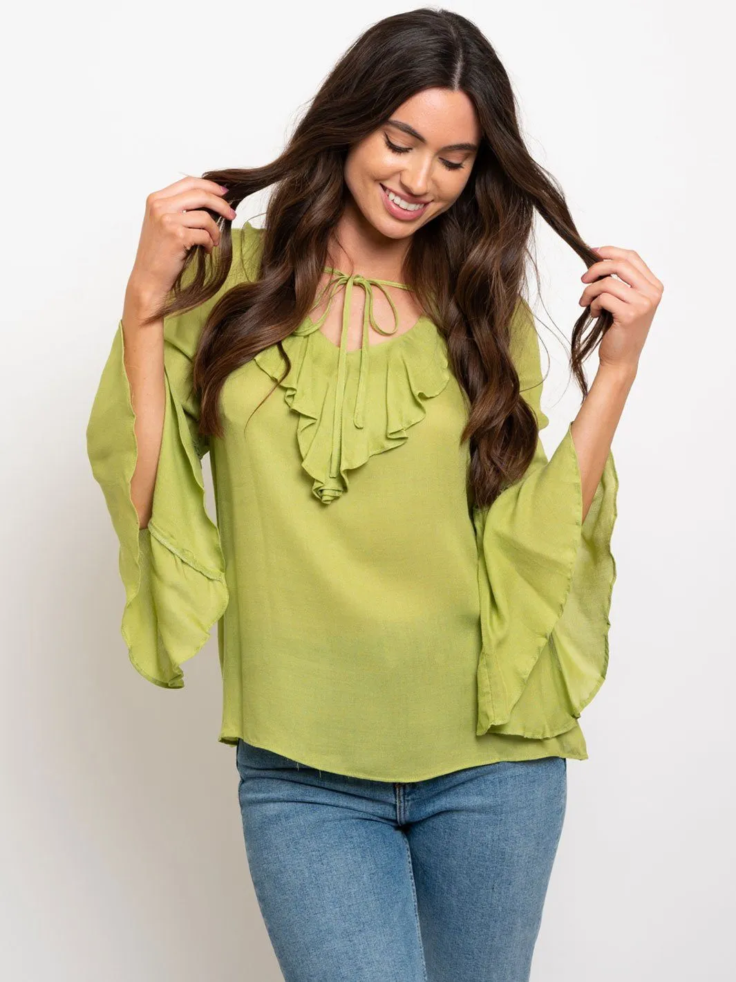 WOMEN'S RUFFLE BELL SLEEVE TOP