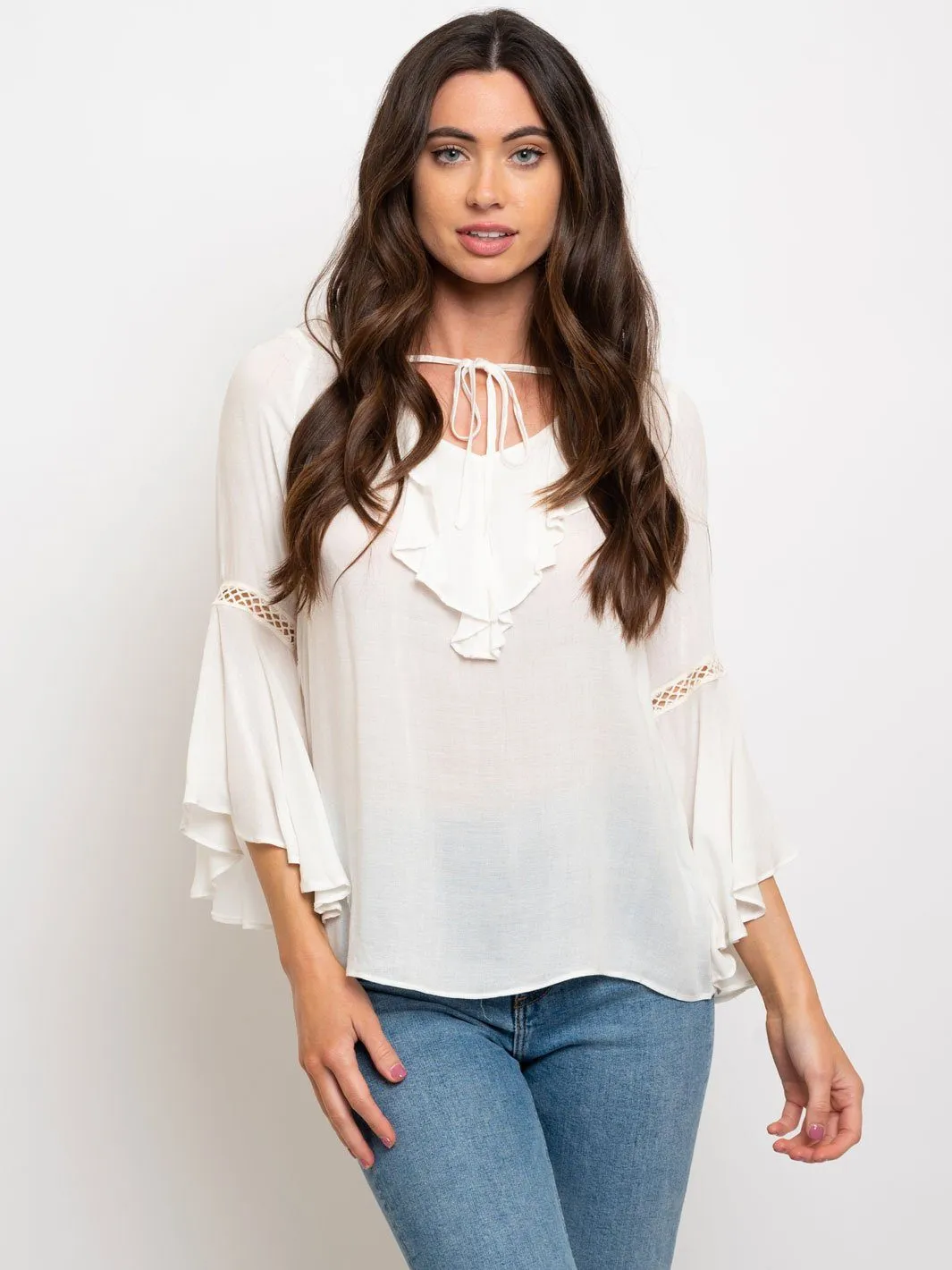 WOMEN'S RUFFLE BELL SLEEVE TOP