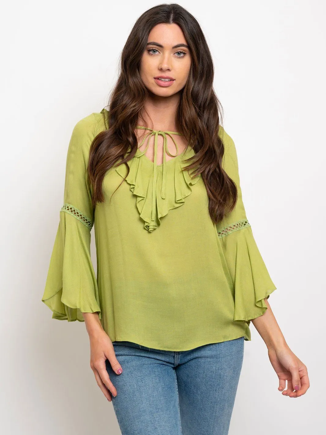 WOMEN'S RUFFLE BELL SLEEVE TOP