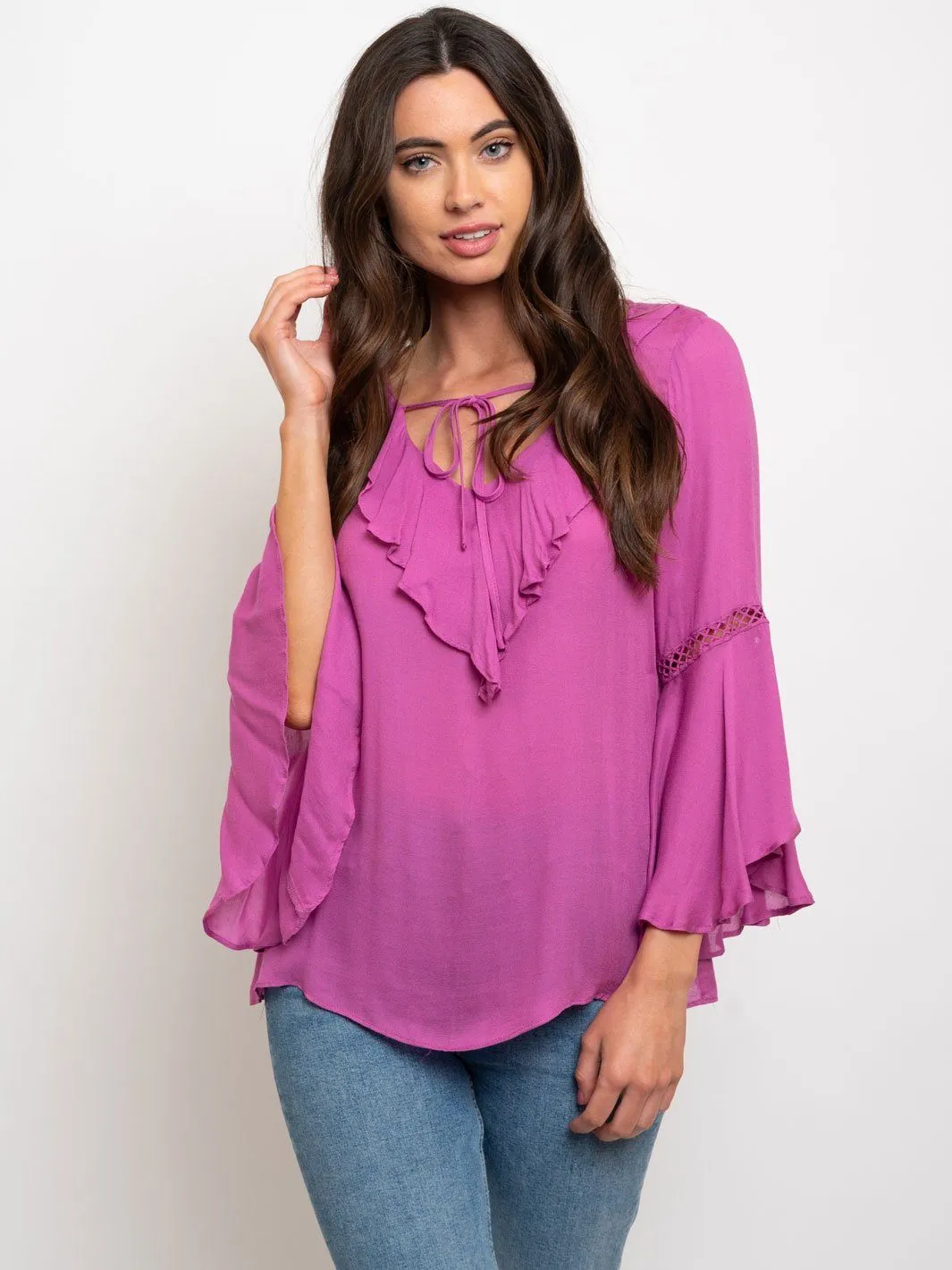 WOMEN'S RUFFLE BELL SLEEVE TOP