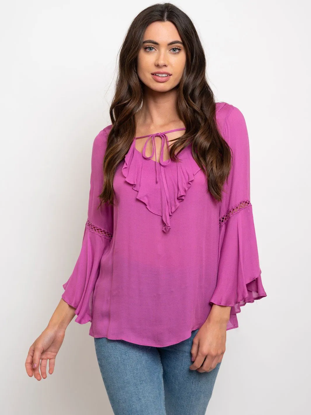 WOMEN'S RUFFLE BELL SLEEVE TOP