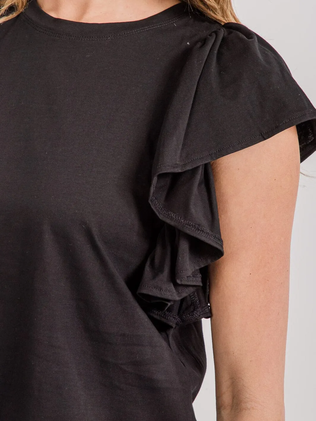 WOMEN'S SHORT RUFFLE SLEEVE BLOUSE