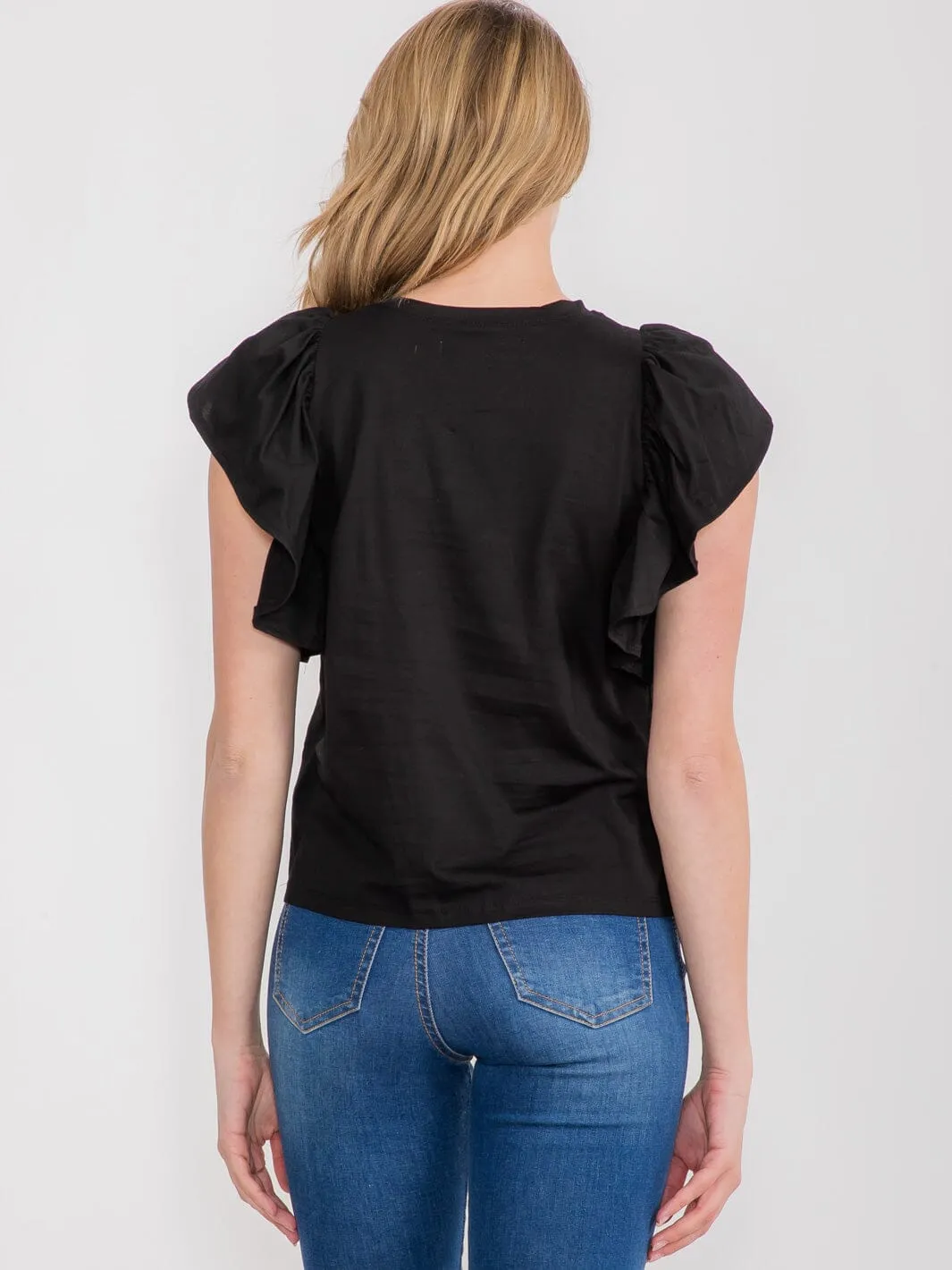 WOMEN'S SHORT RUFFLE SLEEVE BLOUSE