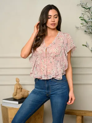 WOMEN'S SHORT SLEEVE FLORAL TOP
