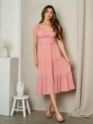 WOMEN'S SHORT SLEEVE TIERED MIDI DRESS