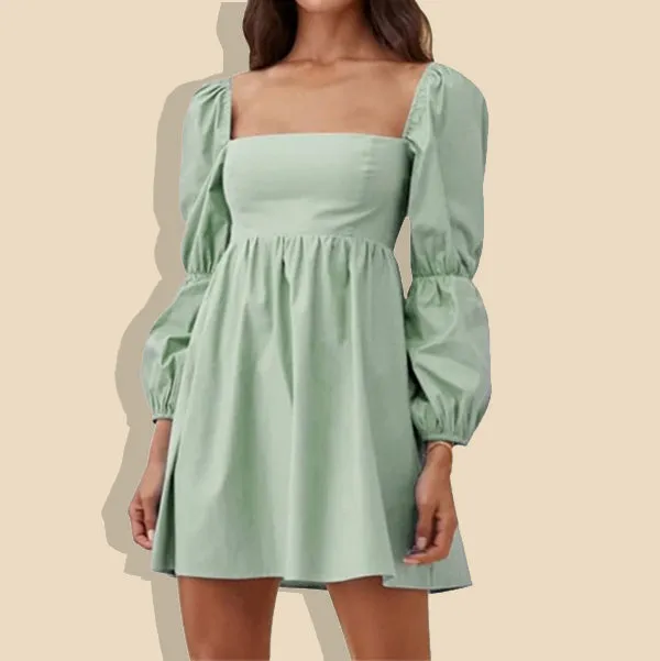 Women's Square Neck Puff Sleeve Dress
