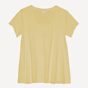 Womens V-neck Raw Edge Tee - Dusty Yellow