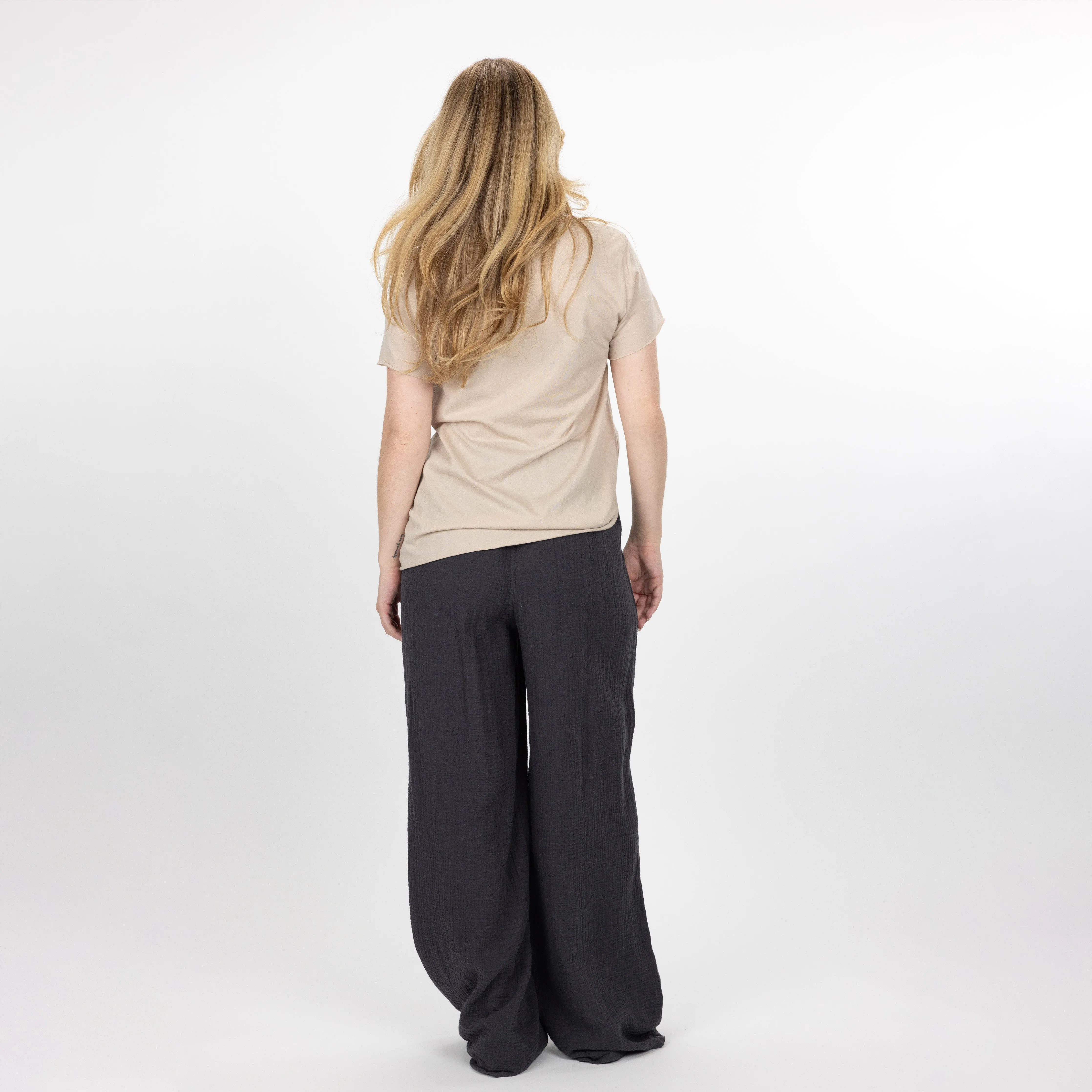 Womens V-neck Raw Edge Tee - Pumice Stone