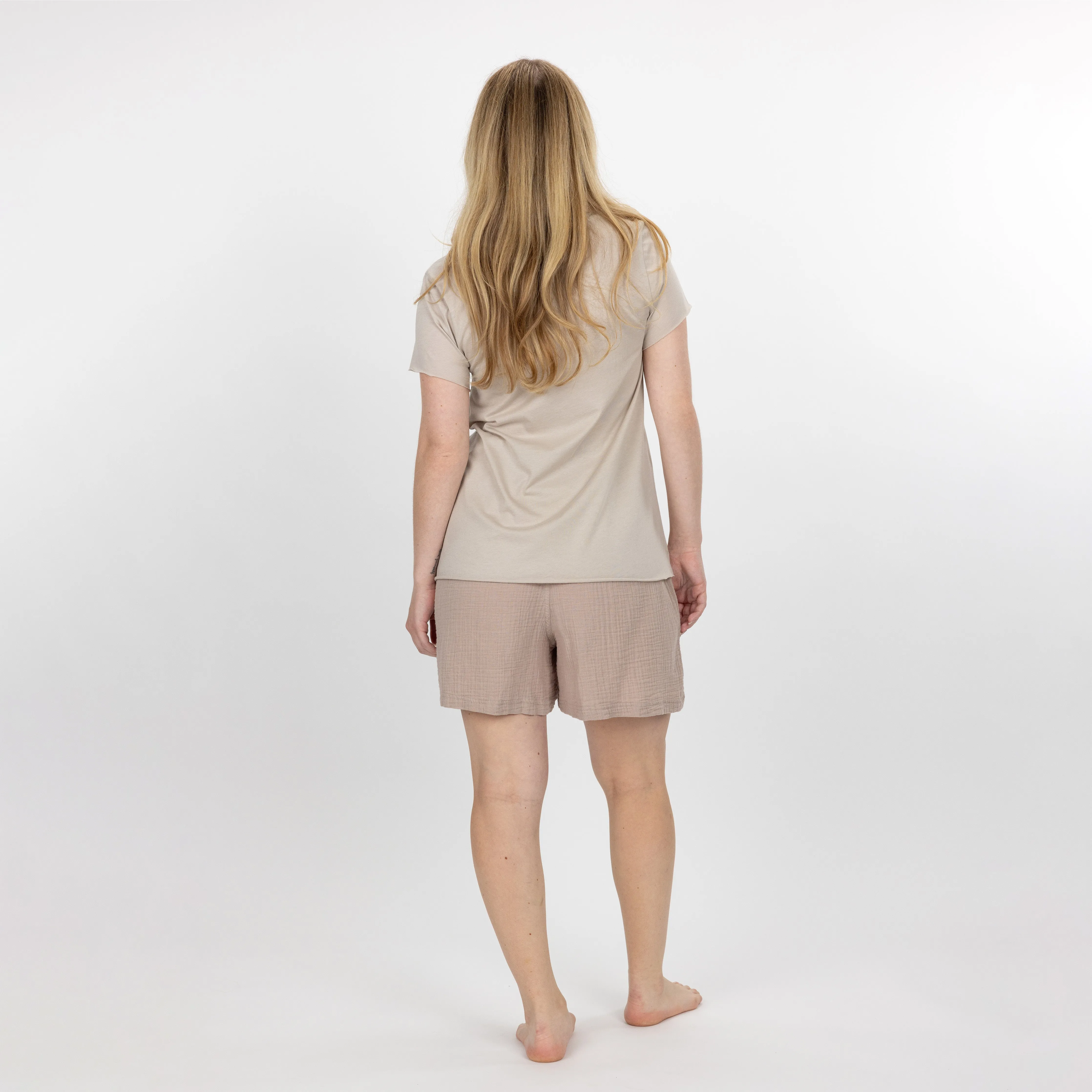 Womens V-neck Raw Edge Tee - Pumice Stone