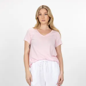 Womens V-neck Raw Edge Tee - Tender Touch
