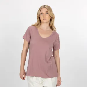 Womens V-neck Raw Edge Tee - Woodrose