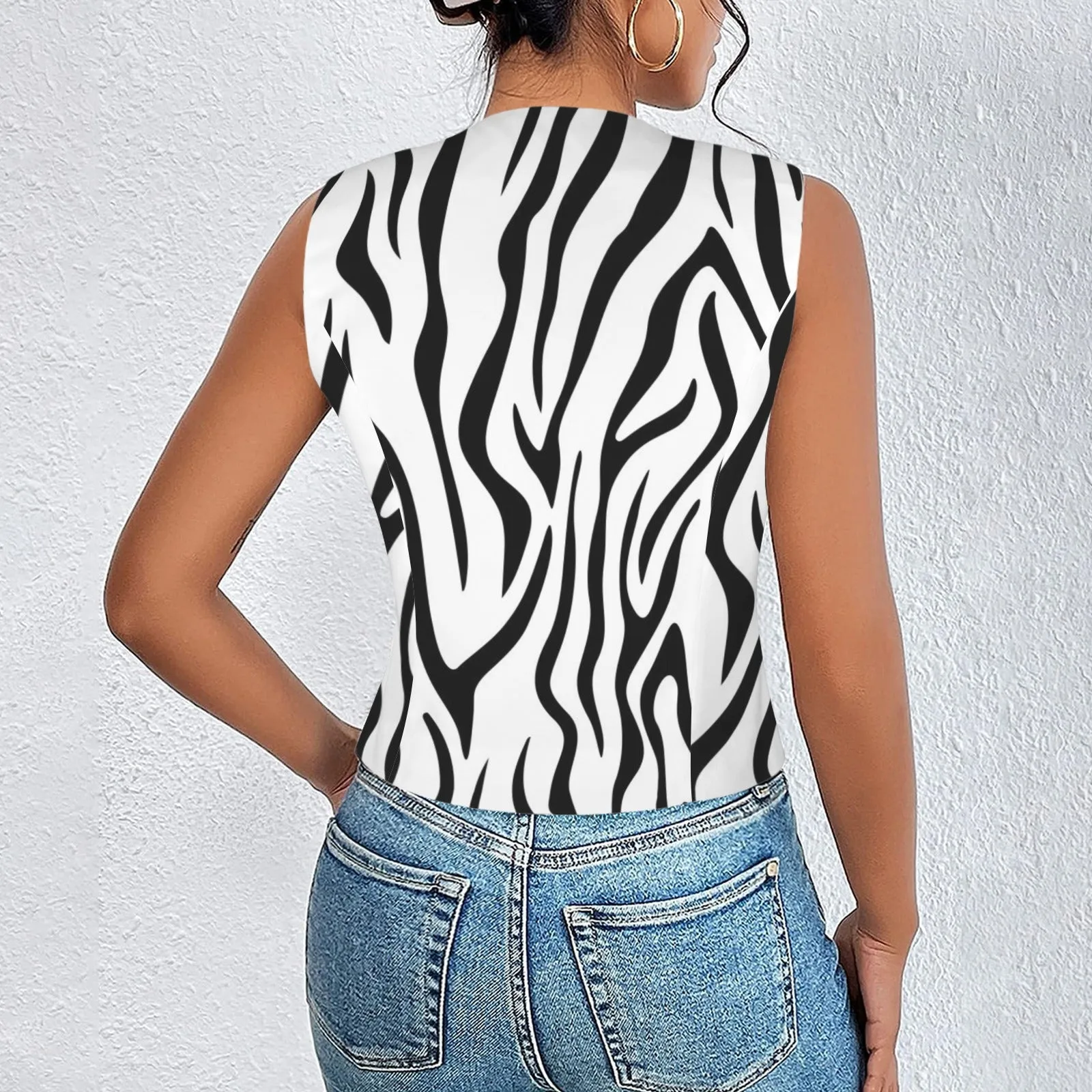 Women's V-Neck Sleeveless Button Pocket Vest