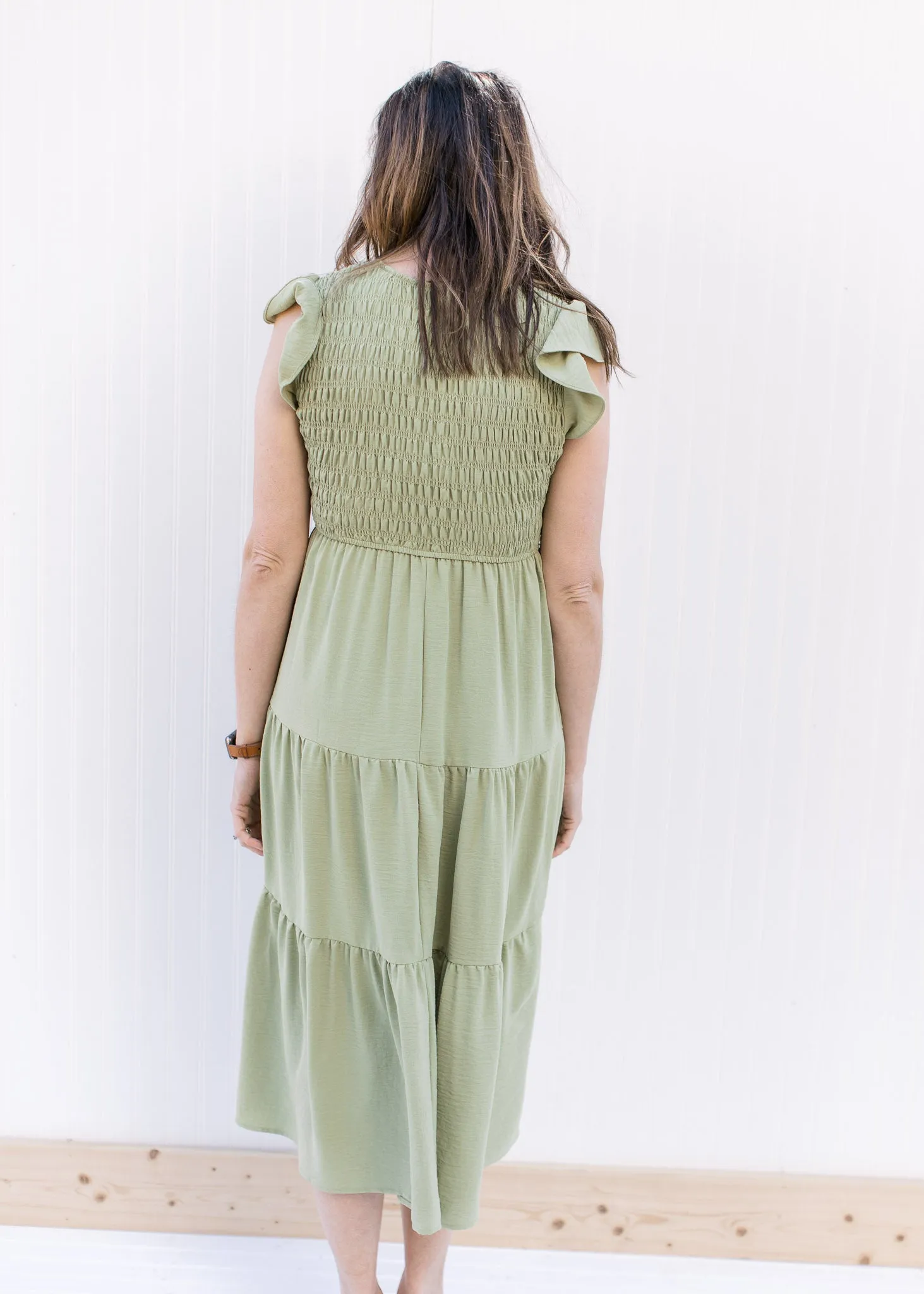 X Basil Smocked Midi Dress
