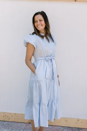 XZ Baby Blue Ruffle Trim Dress