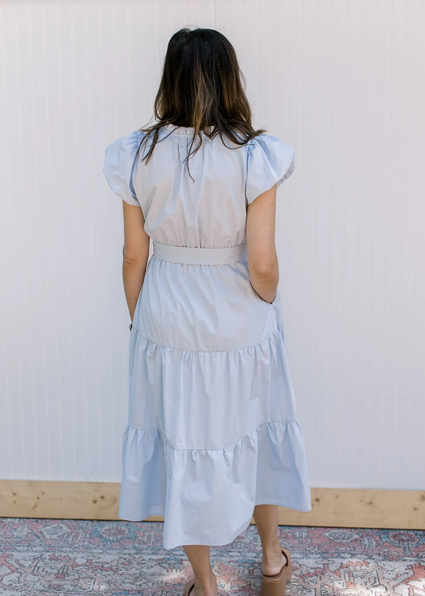 XZ Baby Blue Ruffle Trim Dress