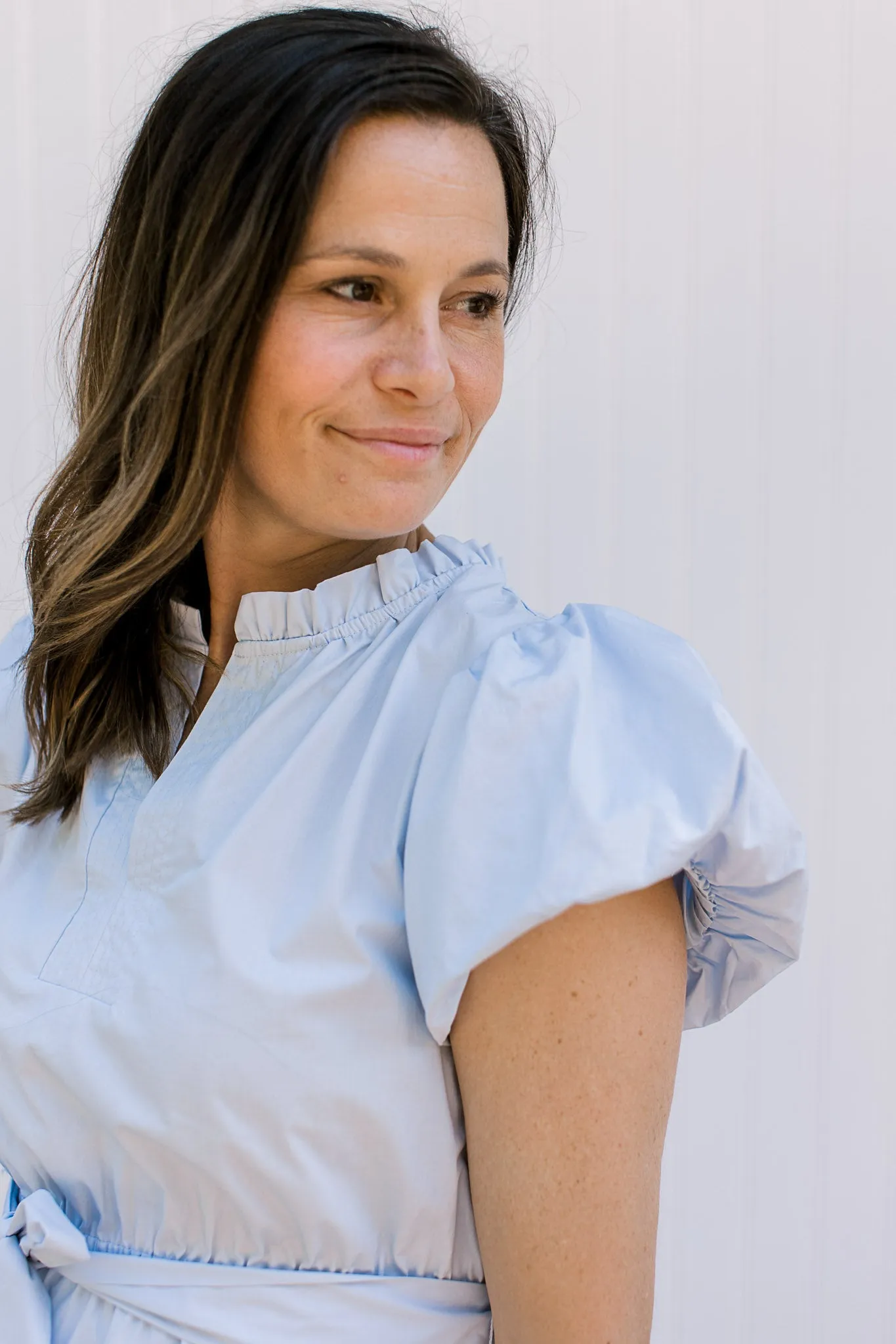 XZ Baby Blue Ruffle Trim Dress