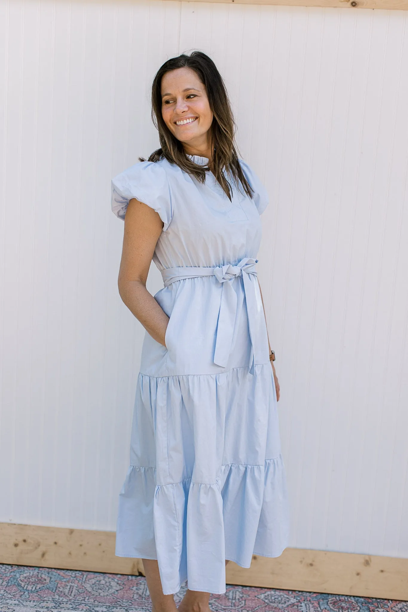 XZ Baby Blue Ruffle Trim Dress