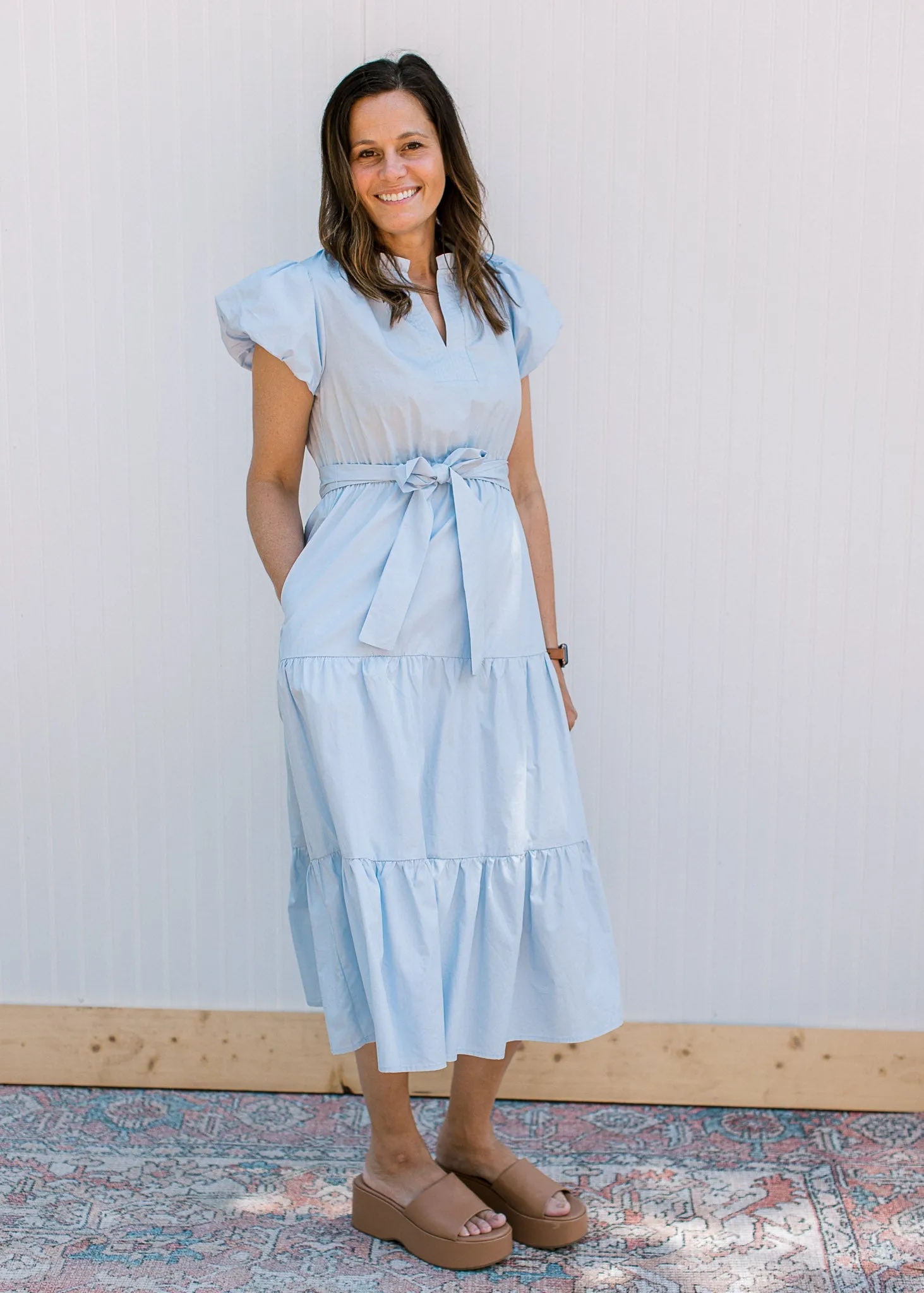 XZ Baby Blue Ruffle Trim Dress