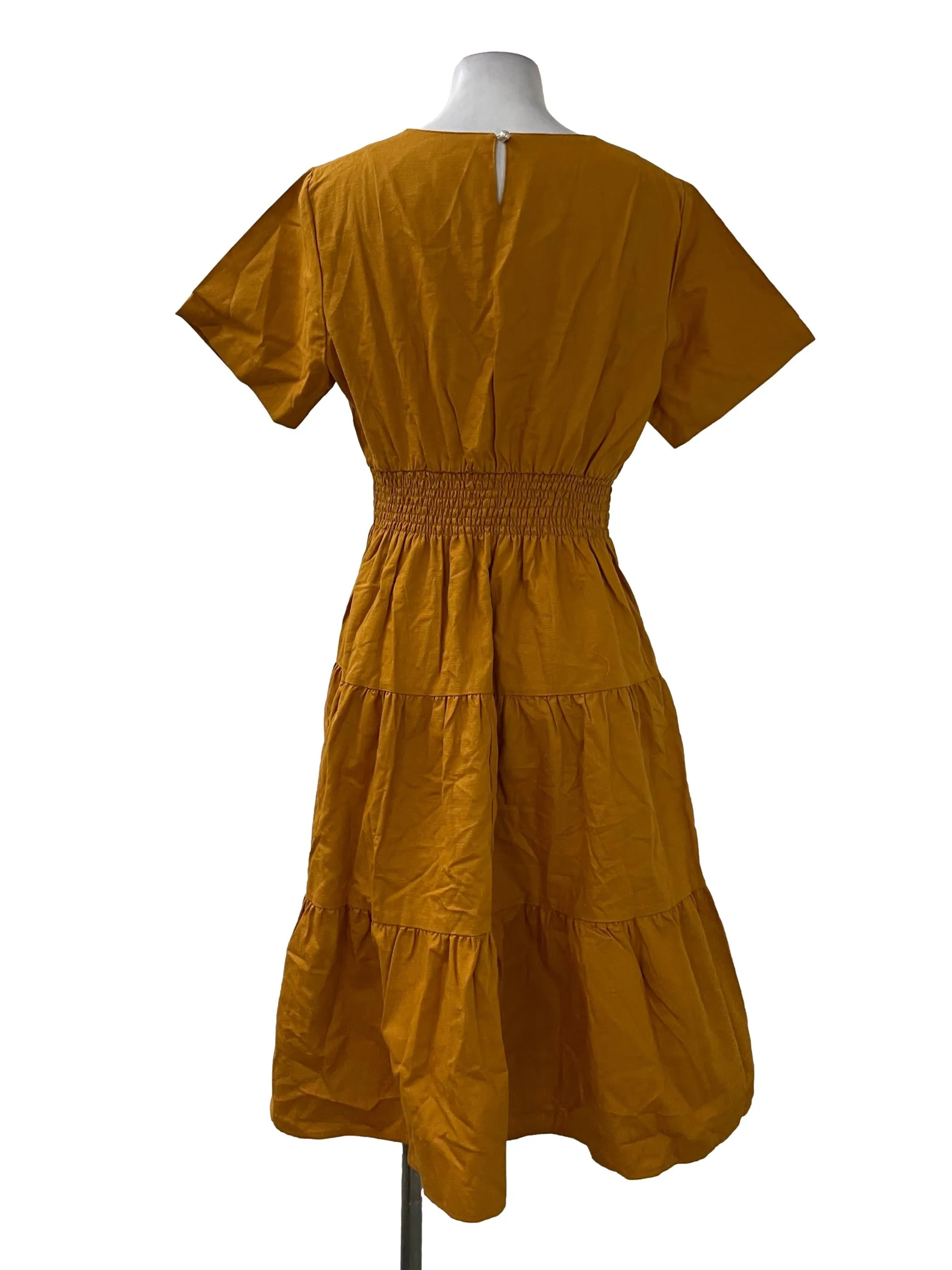 Yellow Tiered V Neck Dress