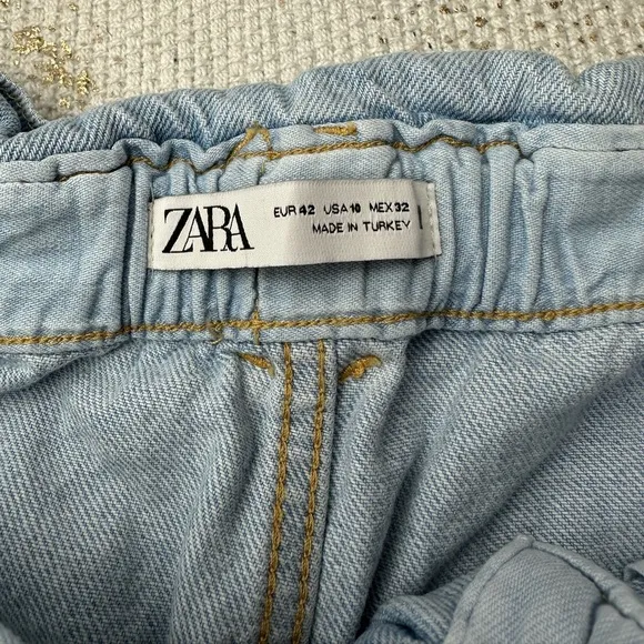 ZARA Light Wash Denim Highwaisted Belted Paperbag Mom Jean Shorts NWT | Size 10