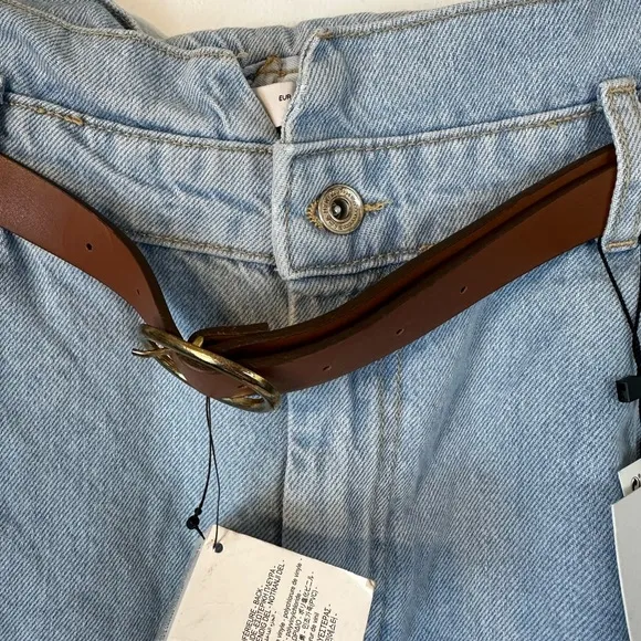 ZARA Light Wash Denim Highwaisted Belted Paperbag Mom Jean Shorts NWT | Size 10