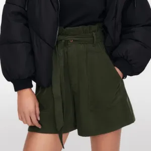 Zara NWT Baggy Paperbag Corduroy Green Tie Shorts 32/ 00