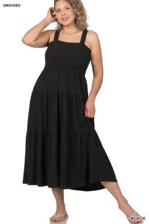ZENANA Plus Smocked Tiered Midi Dress