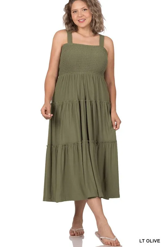 ZENANA Plus Smocked Tiered Midi Dress