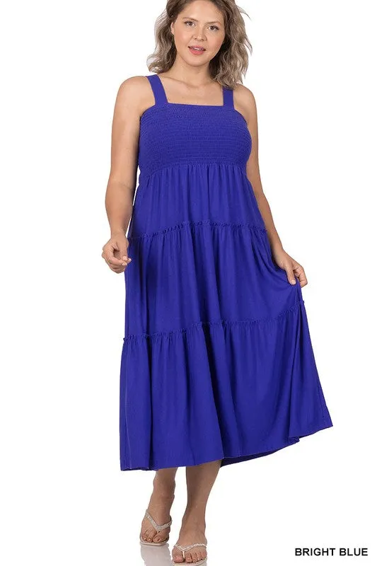 ZENANA Plus Smocked Tiered Midi Dress