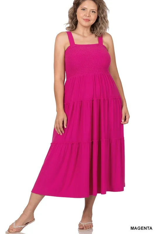 ZENANA Plus Smocked Tiered Midi Dress