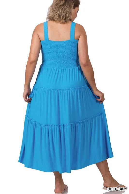 ZENANA Plus Smocked Tiered Midi Dress