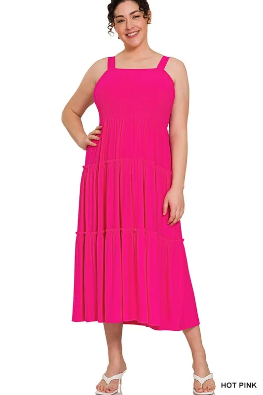 ZENANA Plus Smocked Tiered Midi Dress
