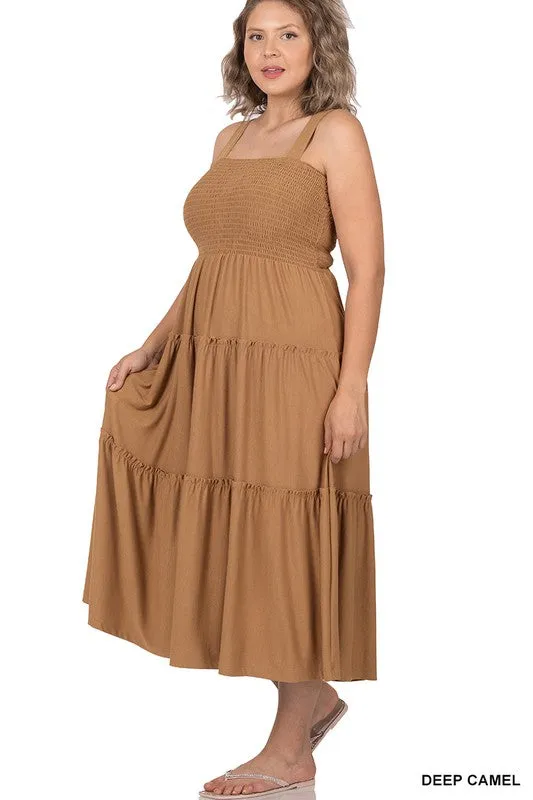 ZENANA Plus Smocked Tiered Midi Dress