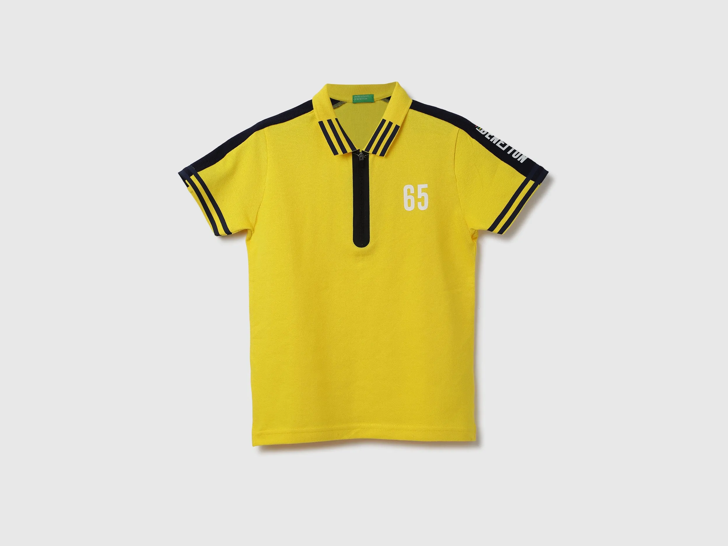 Zipper & Striped Detail Polo T-Shirt